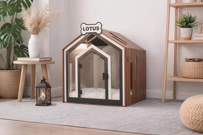 Modern Wooden Dog Crate Furniture – Indoor Dog House Bed with Cushion